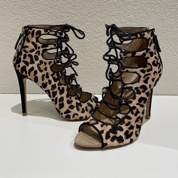 Zara Basic Animal Print Lace-up Ankle Booties - Picture 2 of 7